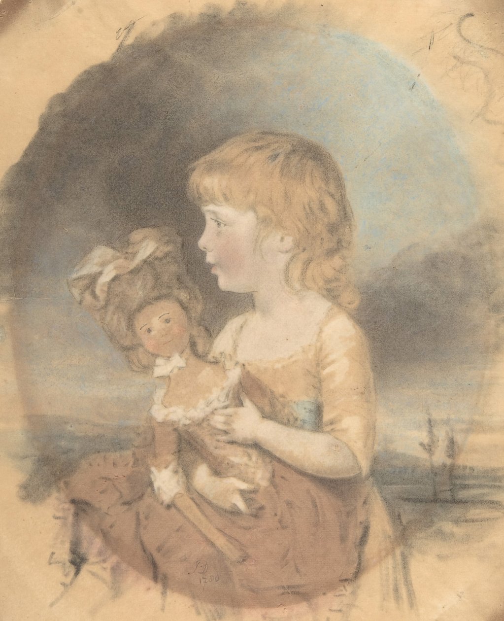 Gyermek babát tart, 1780. alkotó: John Downman