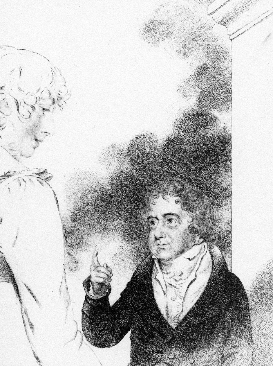 Jozef Boruwlaski gróf a művész lányával, Isabella Chloe Downmannel, William Thomas Fry metszetével, 1821 alkotó: John Downman