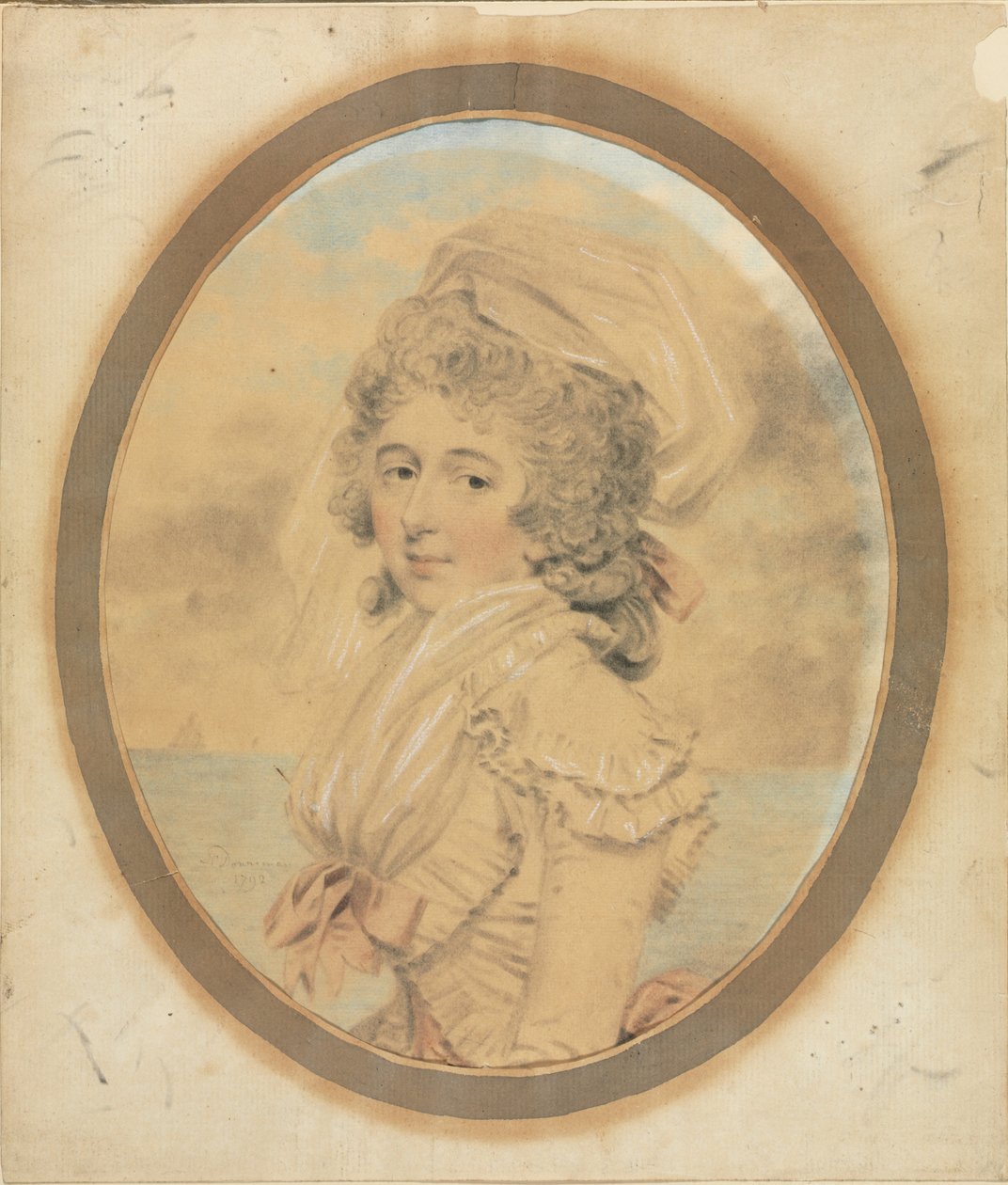 Fiatal hölgy rózsaszín masnival a mellkasán, 1792. alkotó: John Downman