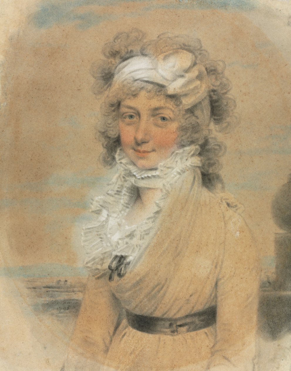 Fiatal hölgy fehér masnival a fején, 1795. alkotó: John Downman