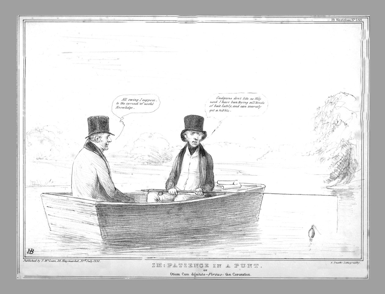 Im: Patience in a Punt. vagy Otium Cum Dignity – Versus – a koronázás, 1838 alkotó: John Doyle