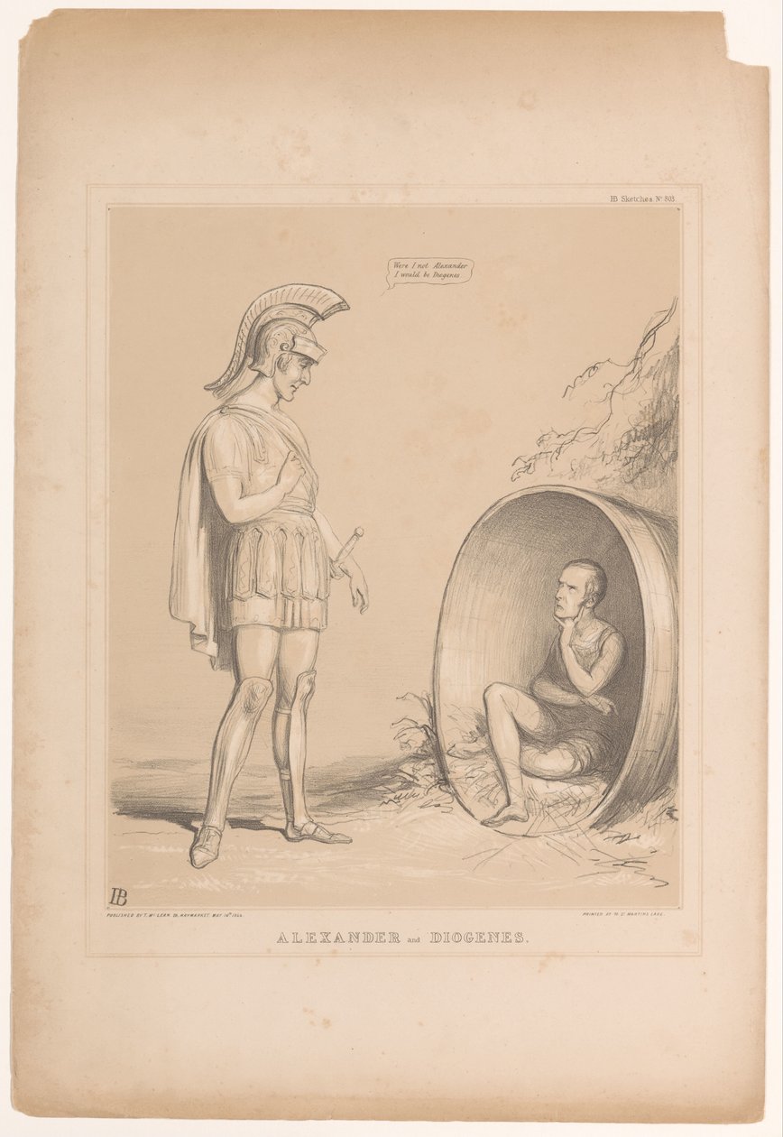 Spotprent találkozott Sir Robert Peellel Sándor és Diogenész (cím a tárgyon) HB Sketches (sorozat címe az objektumon) alkotó: John Doyle