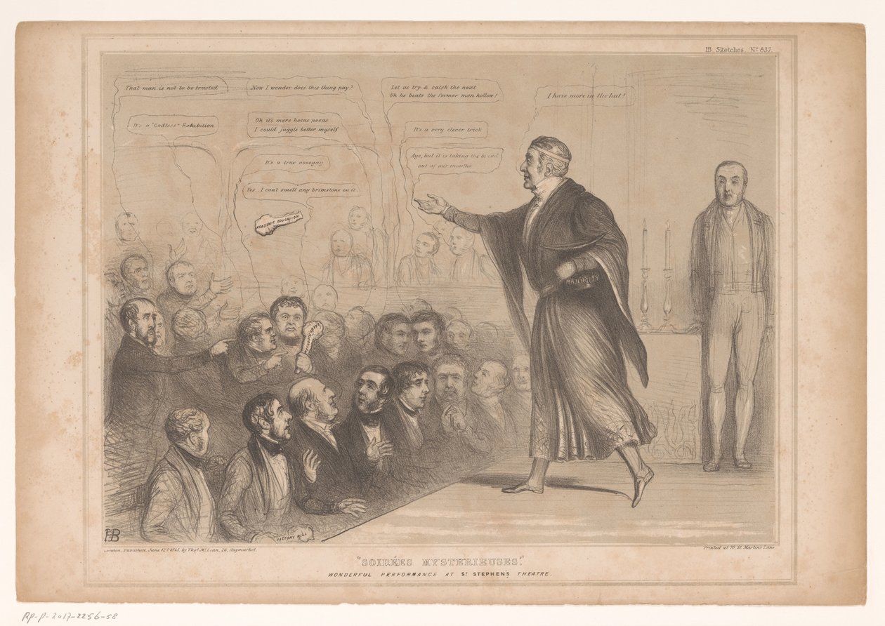 Spotprent találkozott Sir Robert Peellel, mint goochelaar Soirées mysterieuses. Csodálatos előadás a Szent István Színházban (cím a tárgyon) HB Sketches (sorozat címe az objektumon) alkotó: John Doyle