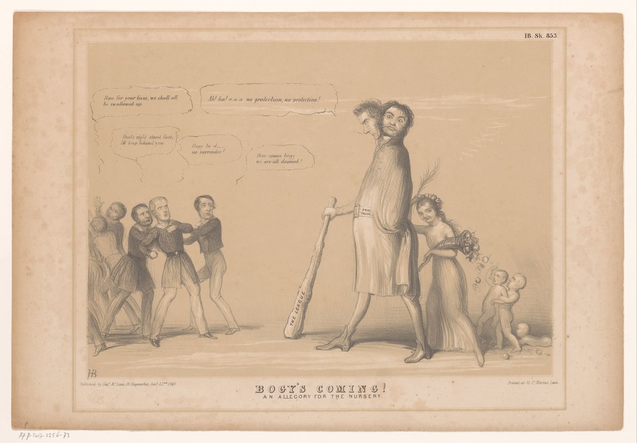 Spotprent találkozott egy tweehoofdig szörnyeteggel Bogy jön! Allegória a gyerekszobához (cím a tárgyon) HB Sketches (sorozat címe az objektumon) alkotó: John Doyle