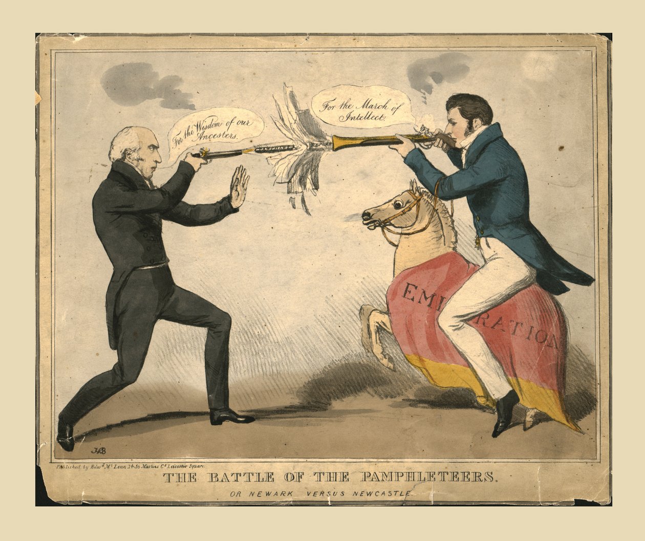 A röpiratírók csatája. Vagy Newark kontra Newcastle, 1829. alkotó: John Doyle