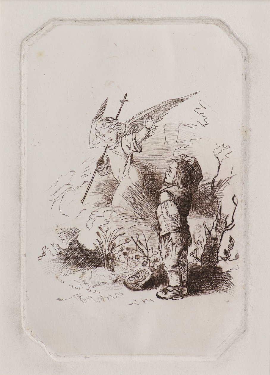 Fiú és angyal (rézkarc) alkotó: John Duncan