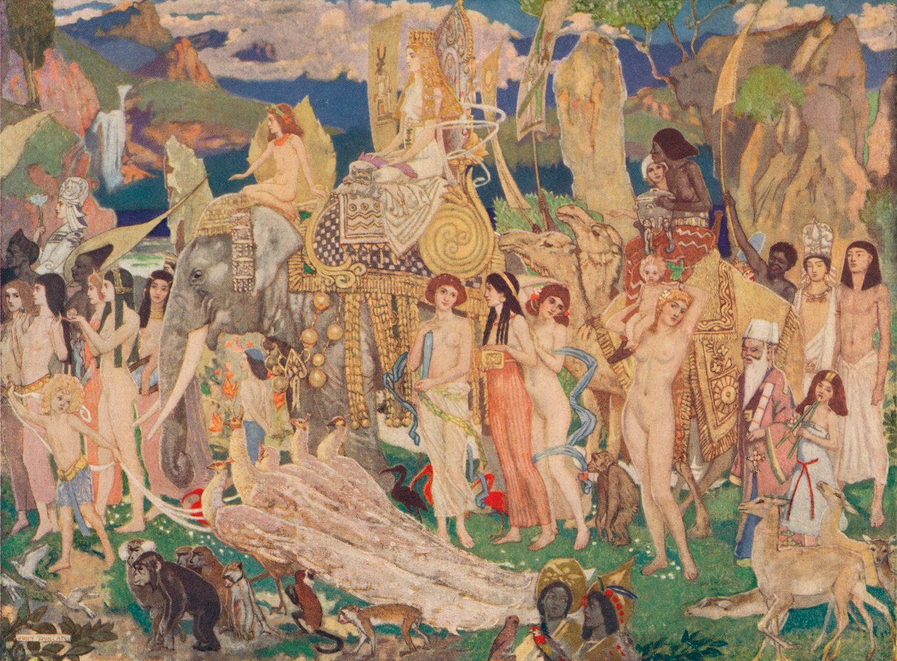 Elefántcsont, majmok és pávák Sába királynője, 1909 alkotó: John Duncan