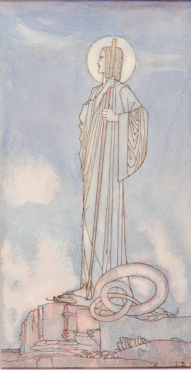 Szent György és a sárkány (toll és tinta) alkotó: John Duncan