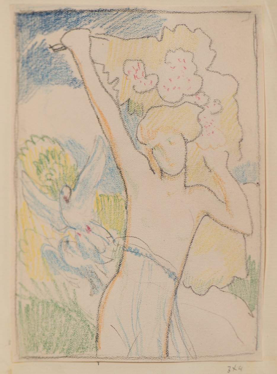 Untitled [Női alak és galambok] (ceruza) alkotó: John Duncan