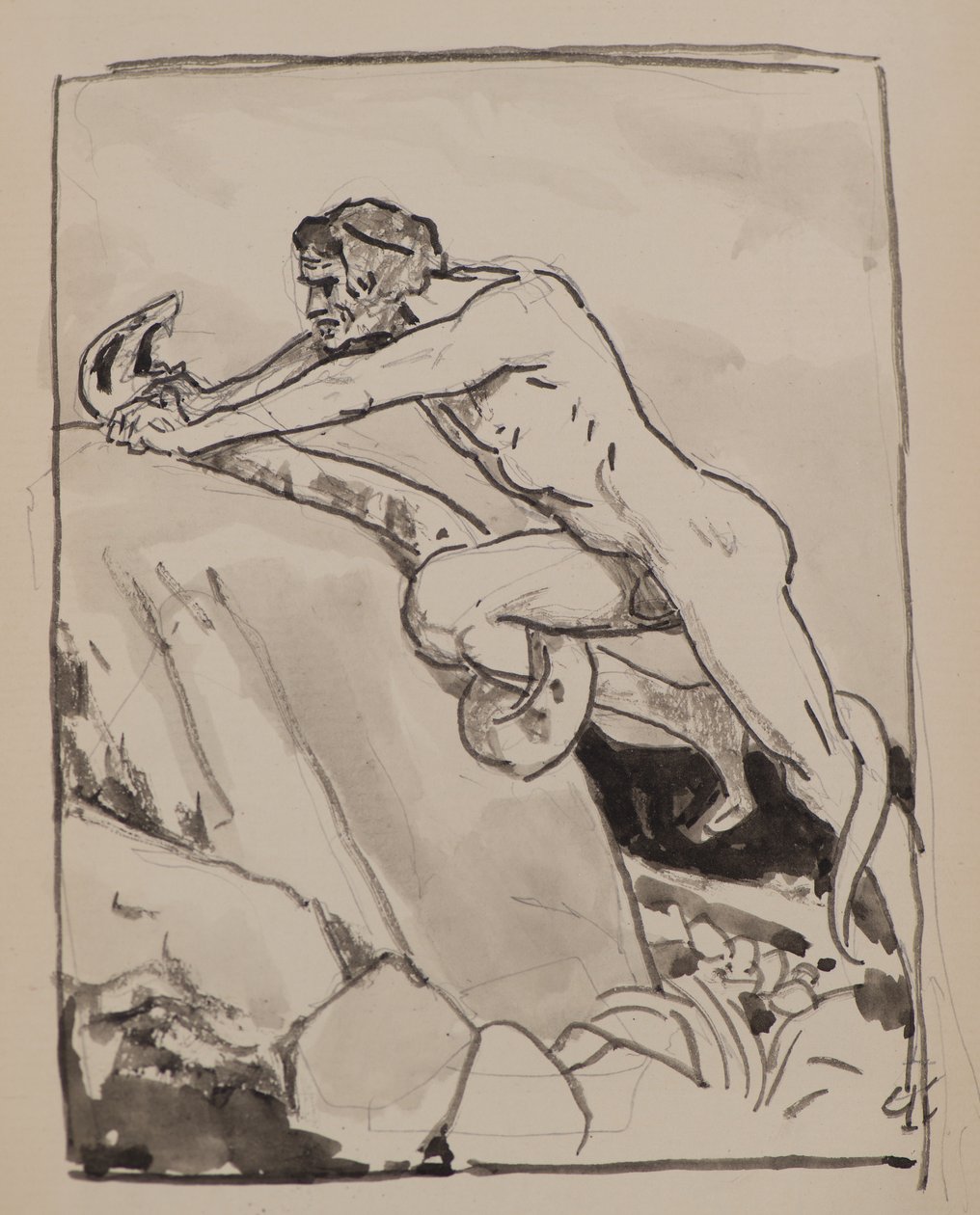Untitled [Ember birkózik egy kígyóval] (akvarell) alkotó: John Duncan