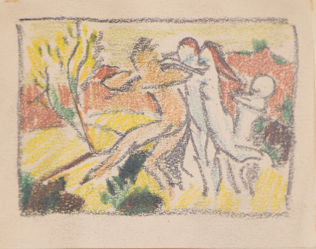 Untitled [Három női alak, akik visszatartanak egy férfit] (ceruza) alkotó: John Duncan