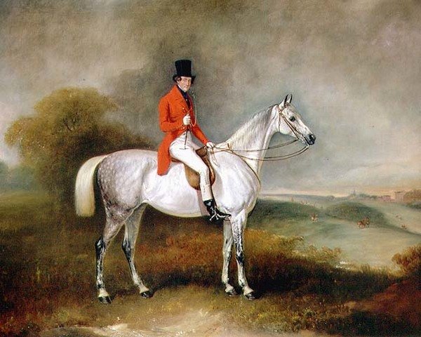 Charles Neil Hogg az "Alice Grey" vadászon, az Ormely Hallban, Leicestershire alkotó: John E. Ferneley