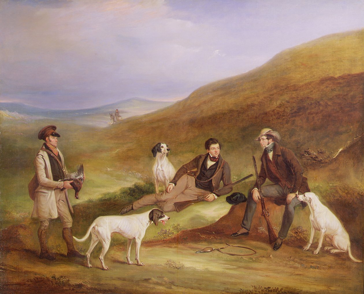 Edward Horner Reynard és bátyja, George, Grouse lövöldözik az őrzővel, Tully Lamb, Middlesmoorban, Yorkshire-ben alkotó: John E. Ferneley