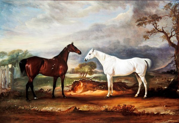 N. Kershaw két vadász, „Equinox” és „Forester” egy karámban alkotó: John E. Ferneley