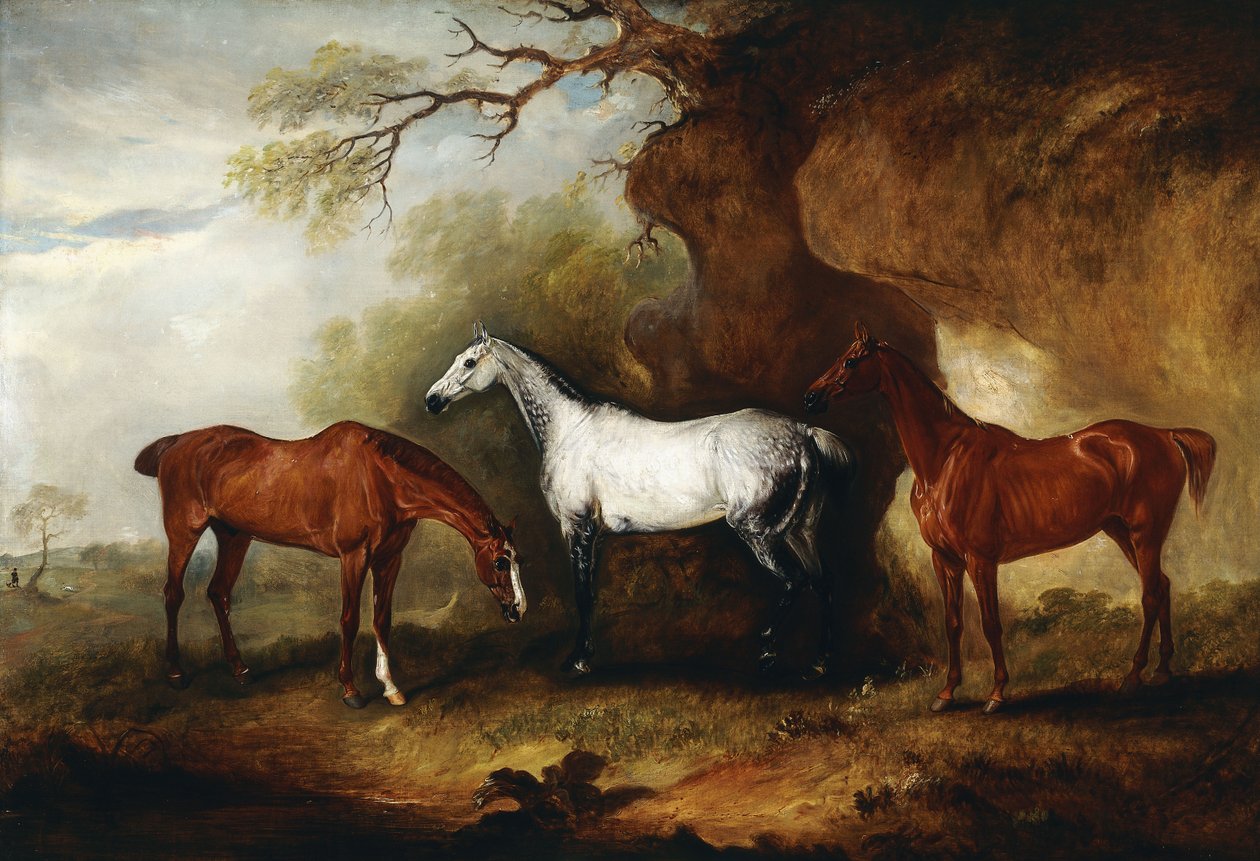 Három vadász Robert Myddelton-Biddulphhoz, alkotó: John E. Ferneley
