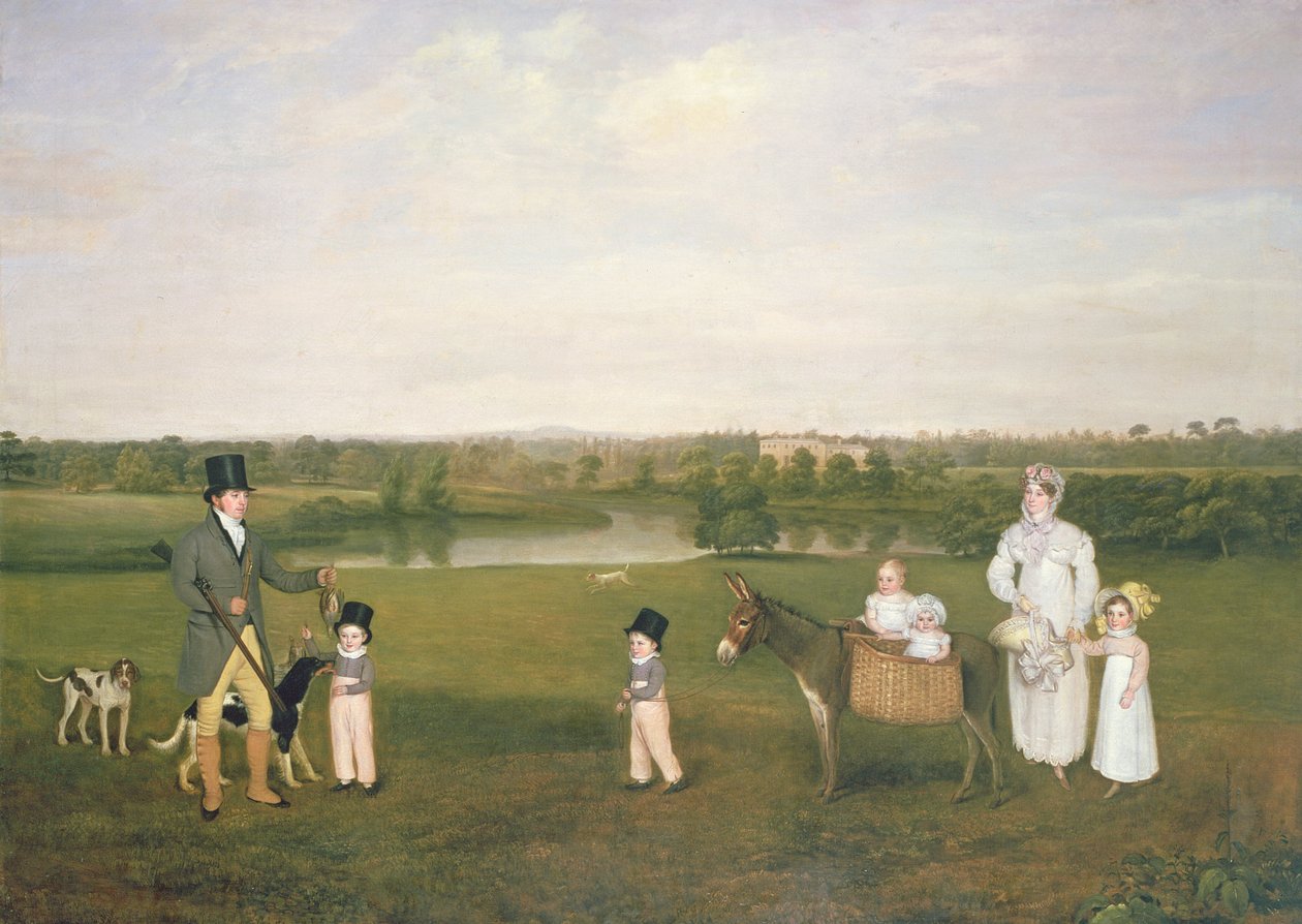 William Hetton Cooke feleségével és gyermekeivel a Worleston Rookeryben, Chesterben alkotó: John E. Ferneley