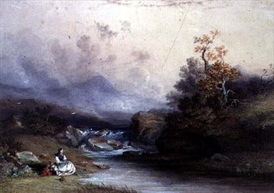 Kilátás egy Hegyi Torrentre, két női alakkal, 19. század alkotó: John Edmund Buckley
