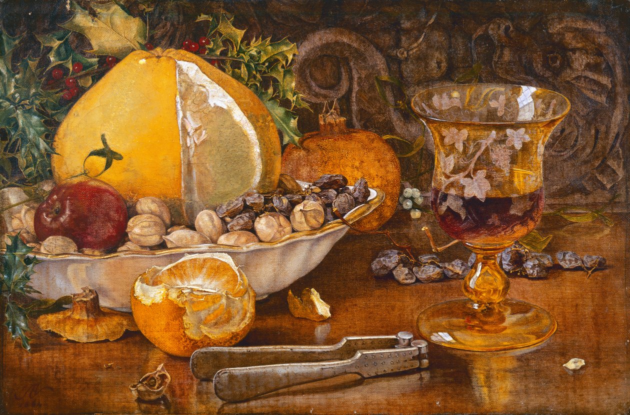 Gyümölcscsendélet, diófélék és borospohár, 1864 alkotó: John Edward Newton