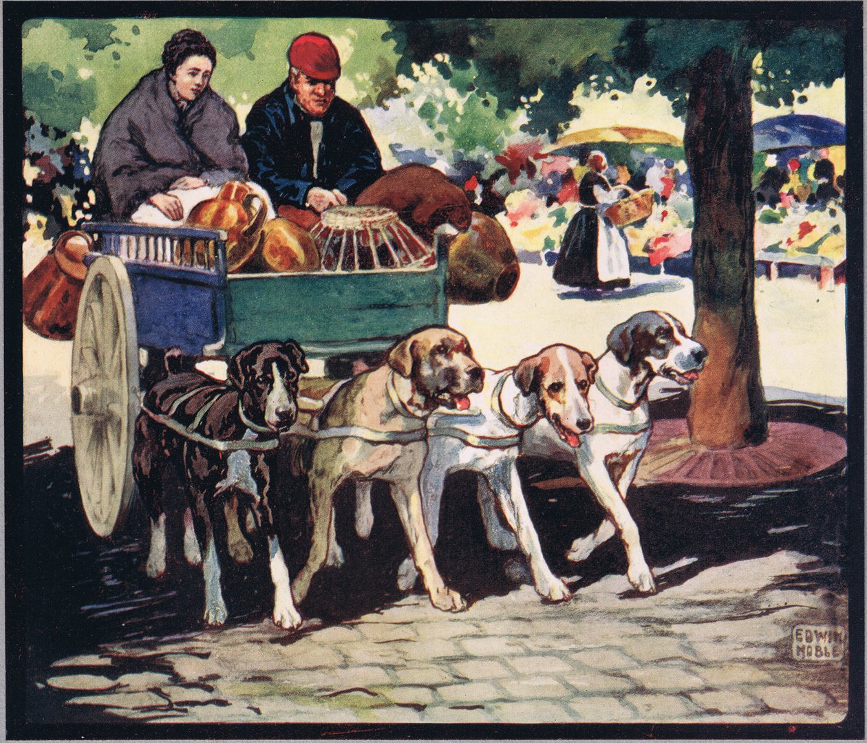 Francia kutyakocsi, illusztráció Gladys Davidson 1919-ben megjelent „Segítők keze nélkül” című művéből (színes litó) alkotó: John Edwin Noble