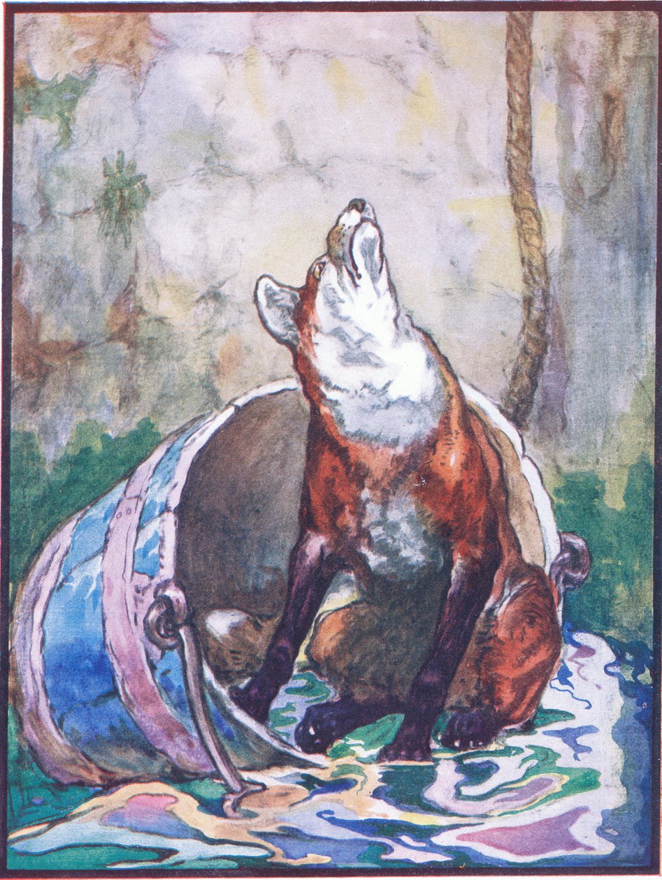 „I am Not Well and Sufferly Greatly Good Aunt”, illusztráció a „Reynard the Fox”-hoz, az „Animal Legends from Many Lands”-ból, kiadó: Raphael Tuck & Sons Ltd. (színes litó) alkotó: John Edwin Noble