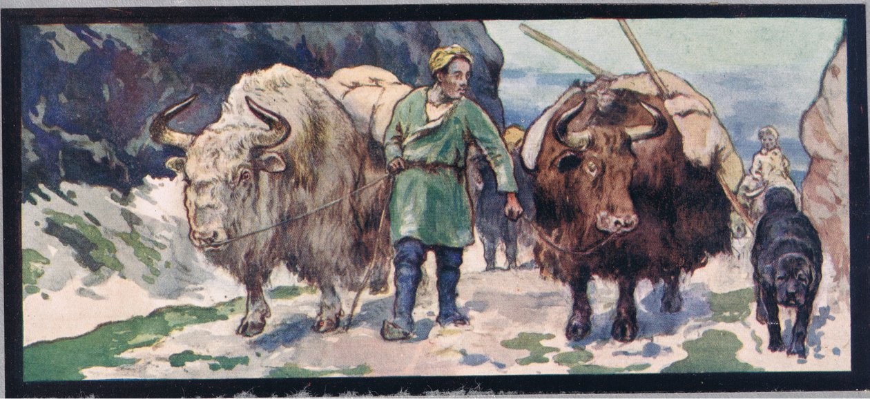 Hegyi jakok, Gladys Davidson „Helpers Without Hands” illusztrációja, 1919-ben (színes litó) alkotó: John Edwin Noble