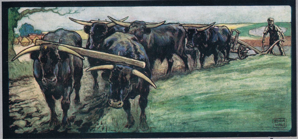 Szántás a mezőn, Gladys Davidson 1919-ben megjelent „Segítők keze nélkül” illusztrációja (színes litó) alkotó: John Edwin Noble