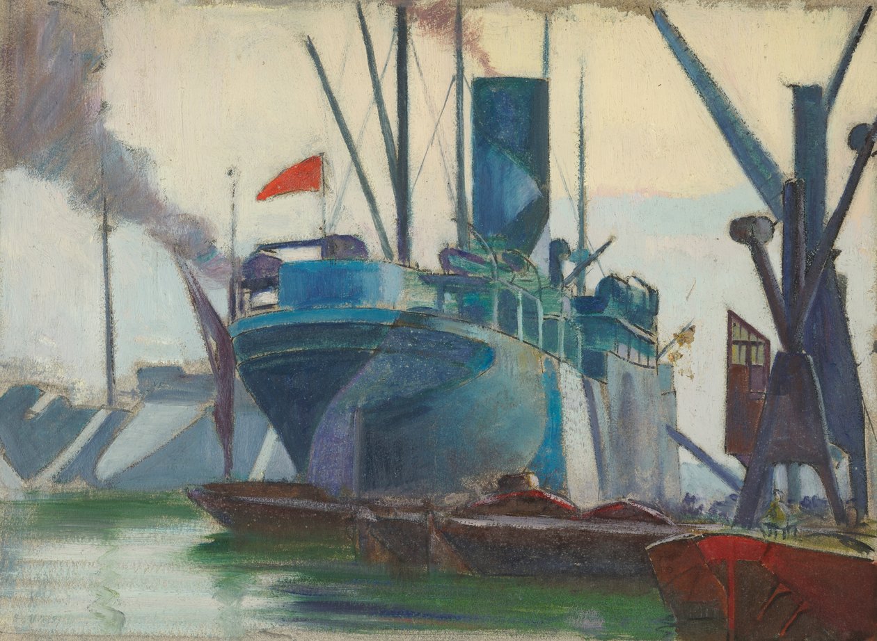 Káprázatos hajók a londoni dokkokban, 1915-18 körül (olaj, papír) alkotó: John Everett
