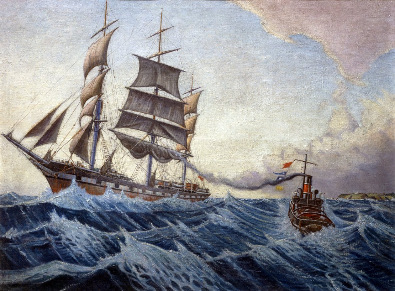 Az "Iquique" és a "Warrior" vontatóhajó az angol partok alján, az angliai London és az ausztráliai Sydney közötti út során, 1898 decembere és 1899 áprilisa között. alkotó: John Everett