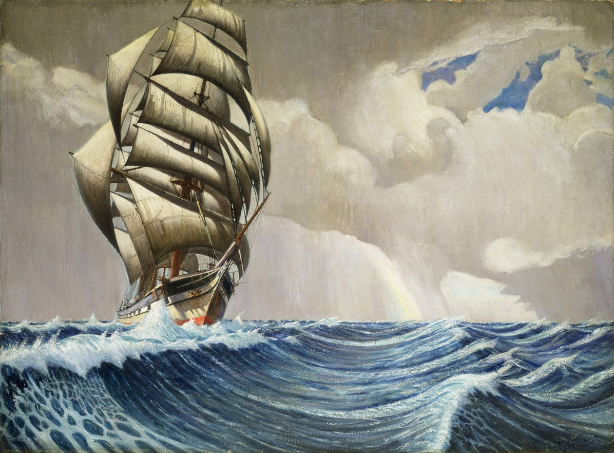 Az "Iquique" hajó, London (Anglia) és Sydney (Ausztrália) közötti úton, 1899 december és április között, 1930 körül (olaj, papír) alkotó: John Everett