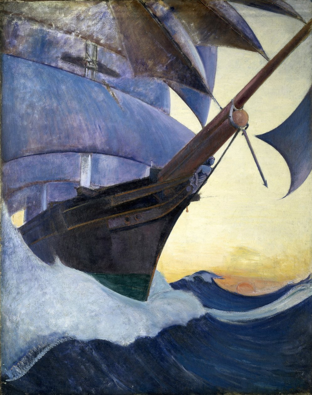 A "Cutty Sark" hajó, a 19. század egyik leghíresebb kereskedelmi hajója, a hajó orrából nézve. Olaj, vászon, 1930 körül, Herbert Barnard John Everett (1876-1949) alkotása. alkotó: John Everett