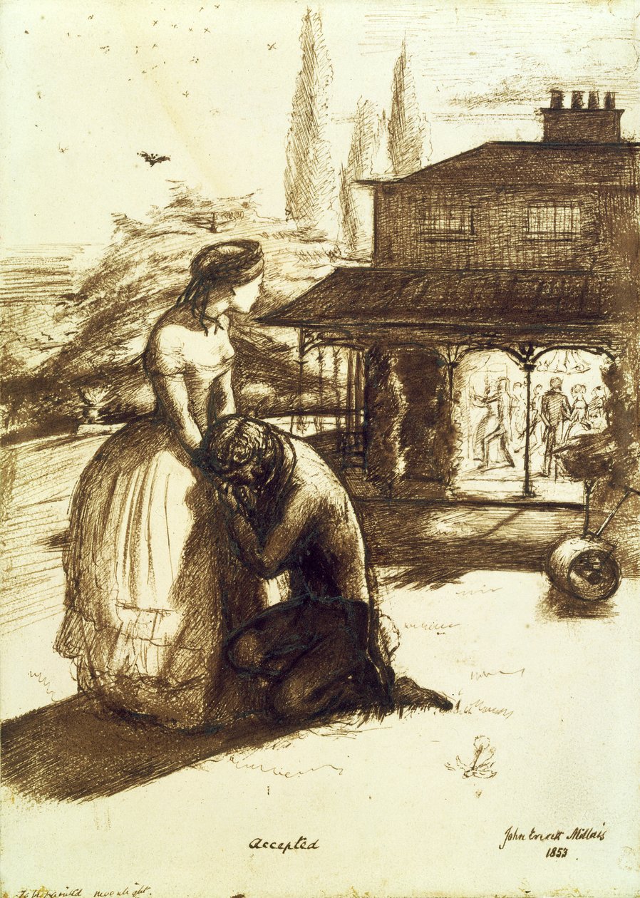 Elfogadva, 1853 (toll és barna tinta papíron) alkotó: John Everett Millais