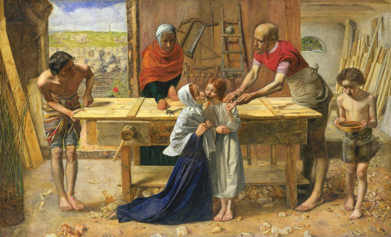 Krisztus a szülei házában vagy Az ácsműhelyben alkotó: John Everett Millais
