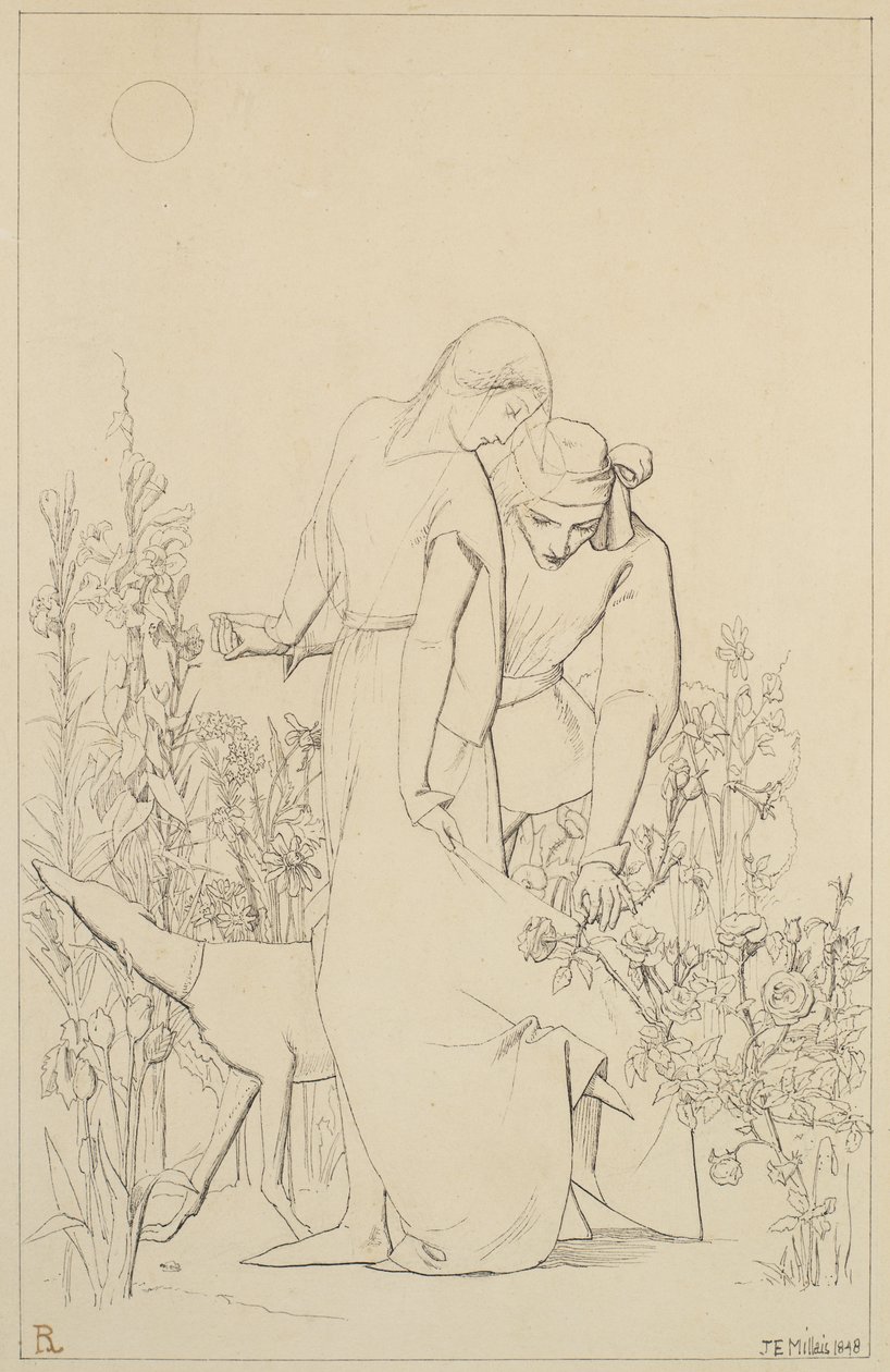 Szerelmesek egy rózsabokor mellett, 1848 alkotó: John Everett Millais