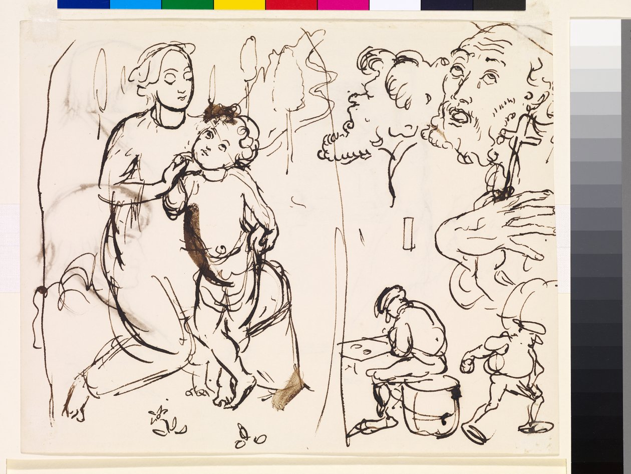 A posztraffaeleszk stílust karikírozó tanulmánylap, 1853 alkotó: John Everett Millais