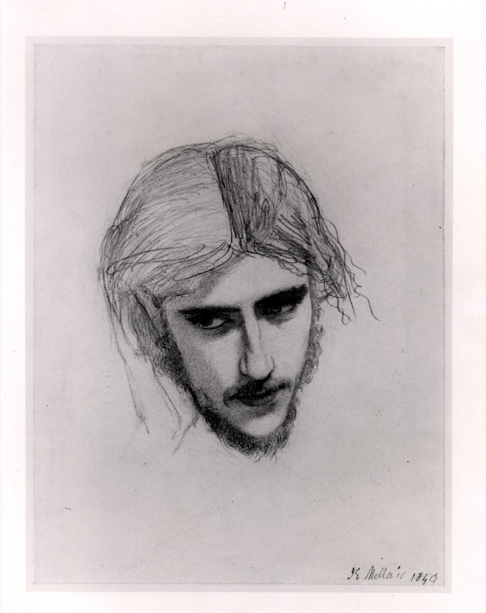 Tanulmány Ferdinánd fejének az „Ariel által csábított Ferdinándhoz”, 1849 (grafit papíron) alkotó: John Everett Millais