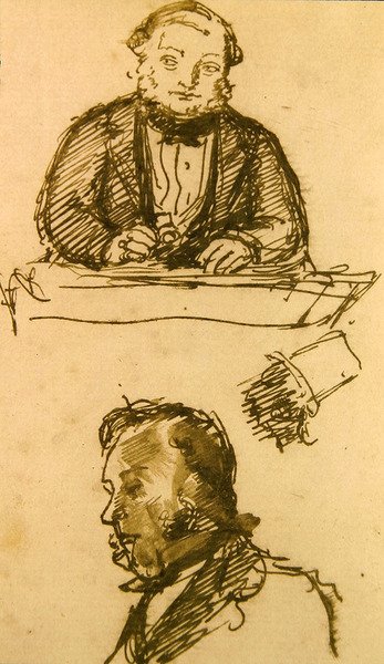 Az aukcióvezető (toll és tinta papíron) alkotó: John Everett Millais