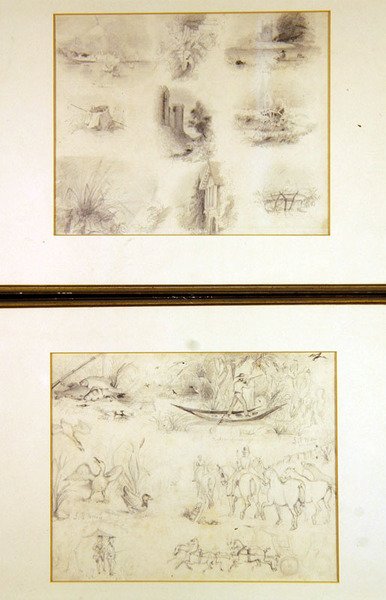 Különböző vidéki jelenetek vázlatai (juvenilia), 1842 körüli (ceruza, papír) alkotó: John Everett Millais