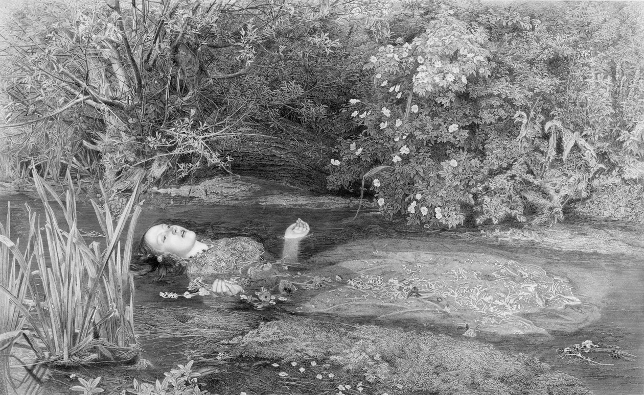 Ophelia, vésette Alfred Smith (1810-fl.1870s) kocsma. Henry Graves & Co., 1864 alkotó: John Everett after Millais