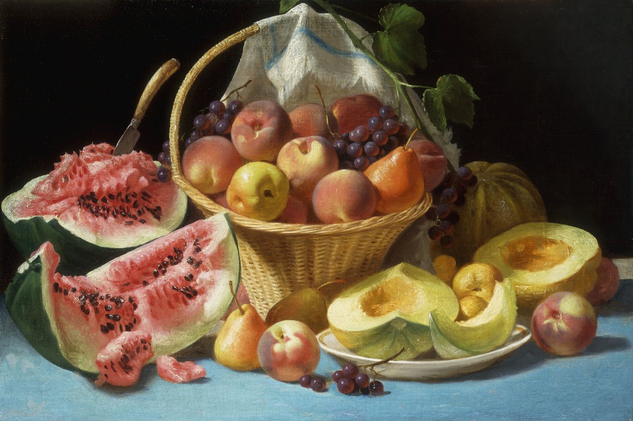Dinnye, őszibarack és szőlő, alkotó: John F. Francis