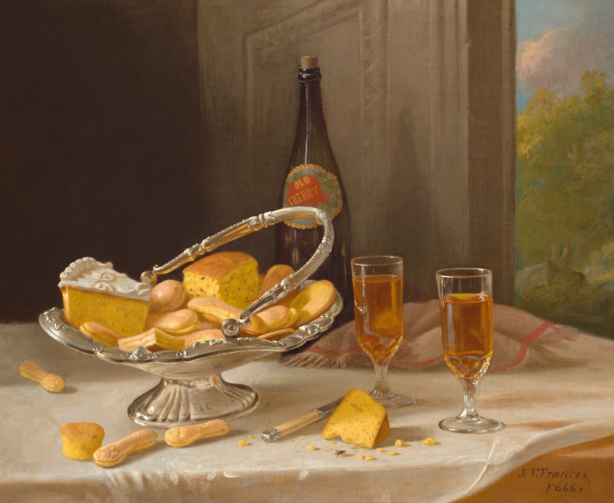 Csendélet ezüst tortakosárral, 1866. alkotó: John F. Francis