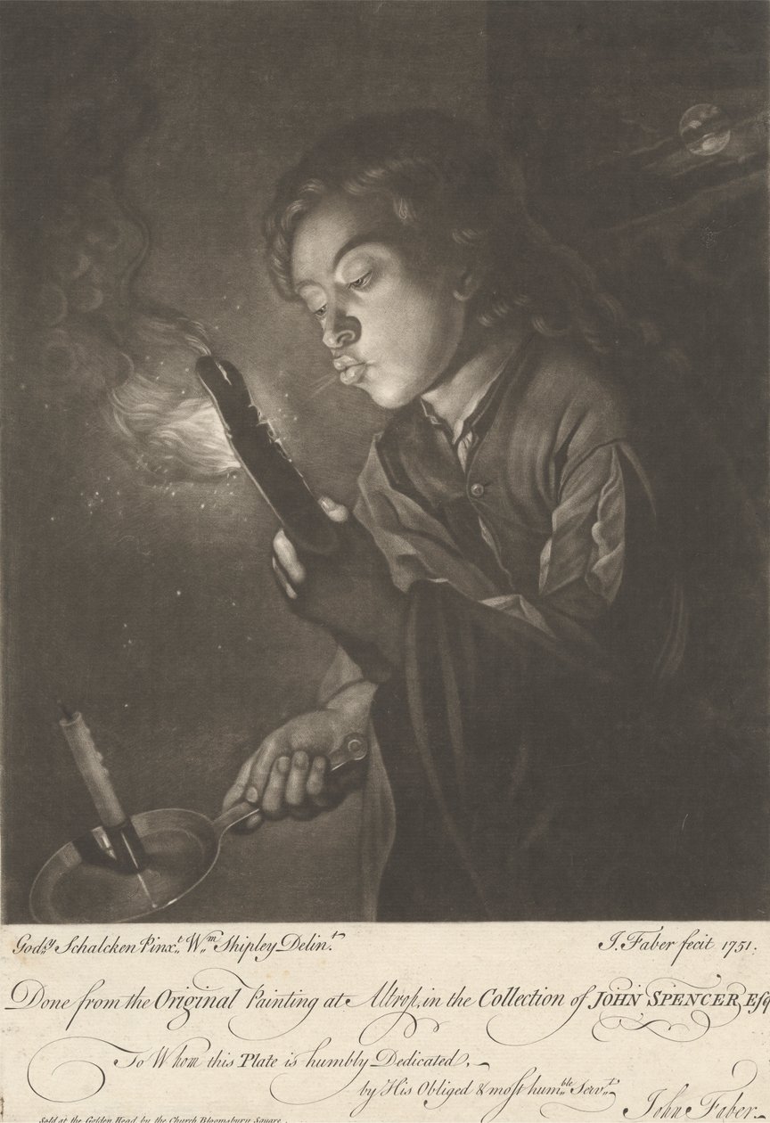 Gyertyát gyújtó fiú alkotó: John Faber the younger