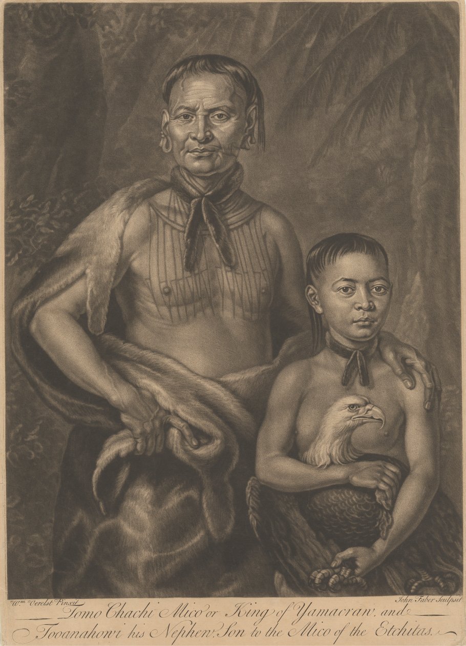 Tomo Chachi Mico, vagy Yamacraw királya, és Tooanahowi [sic], az unokaöccse alkotó: John Faber the younger