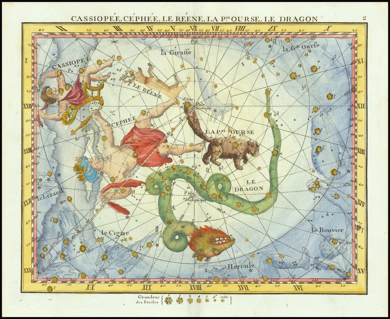 1776 - John Flamsteed - Cassiopee, Cehee, Le Renne, La Pt.Ourse, Le Dragon (Cassiopea, Cepheus, Ursa Minor  Draco) alkotó: John Flamsteed