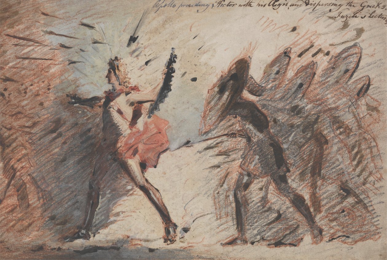 Apollo megelőzi Hektort égiszeivel, és szétszórja a görögöket, Fuseli előadásai alkotó: John Flaxman