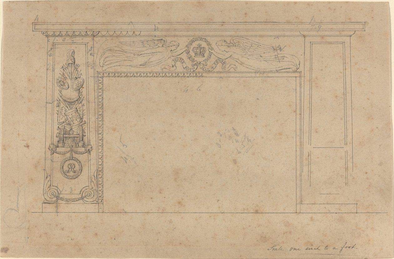 Tervezés a Buckingham-palota tróntermében lévő kéménydarabhoz alkotó: John Flaxman