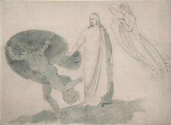 Get Thee Behind Me, Satan, 1783-87 körül (ceruza, toll, tus és tus, tus, mosás, papír) alkotó: John Flaxman
