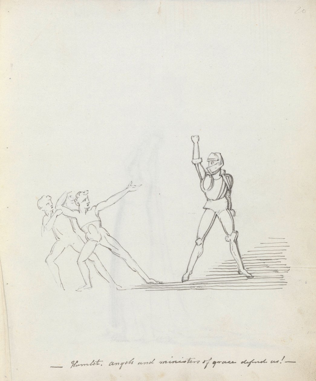 Hamlet. angyalok és kegyelem szolgái védelmezzenek minket!, 1783 (toll, tinta és mosás papíron) alkotó: John Flaxman