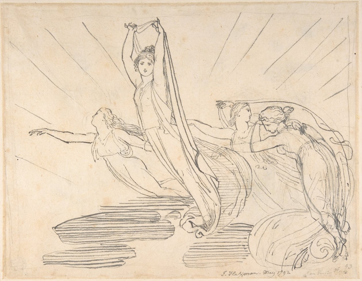 Reggel: Pope Odüsszeiája, 12. könyv (recto); tanulmány a végleges rajzhoz (verso) alkotó: John Flaxman