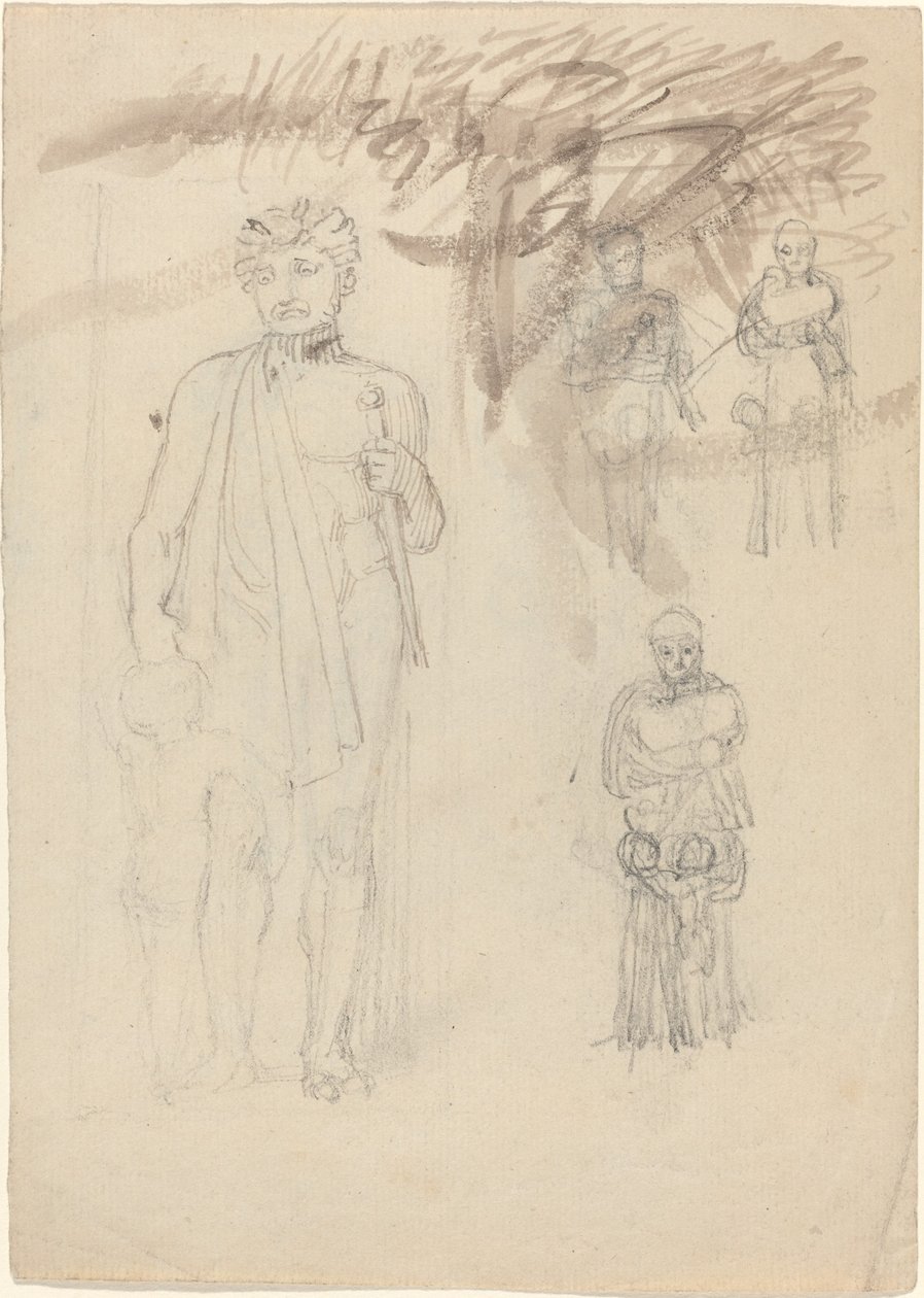 Tanulmányi lap, beleértve a Warrior with Child-t is [recto and verso] alkotó: John Flaxman
