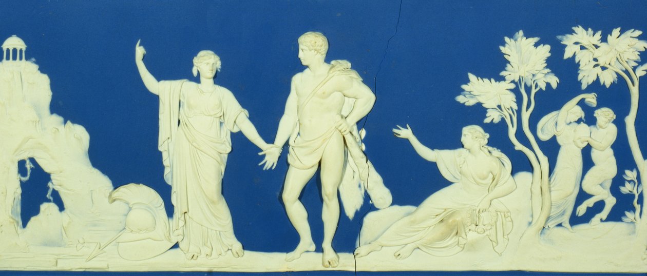 The Choice of Hercules, Wedgwood emléktábla (jasperware) alkotó: John Flaxman